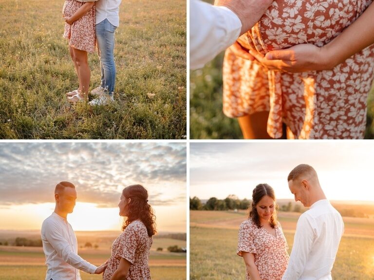 Eine Bildercollage von einem Paar das ein Babybauch-Fotoshooting gemacht hat