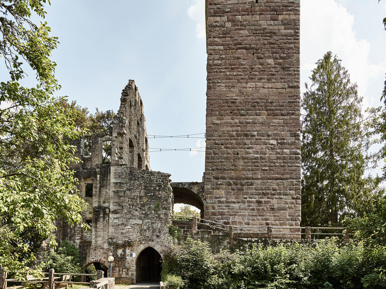 Die Burgruine in Zavelstein im Schwarzwald an einem sonnigen Tag