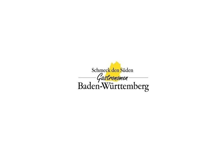 auf weißem Hintergrund die gelbe Silhouette von Baden-Württemberg mit den Schriftzügen "schmeck den Gastronomen" und "Baden-Württemberg